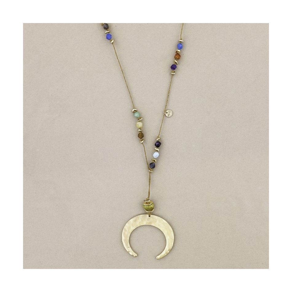 HALF MOON PENDANT STONE LONG NECKLACE