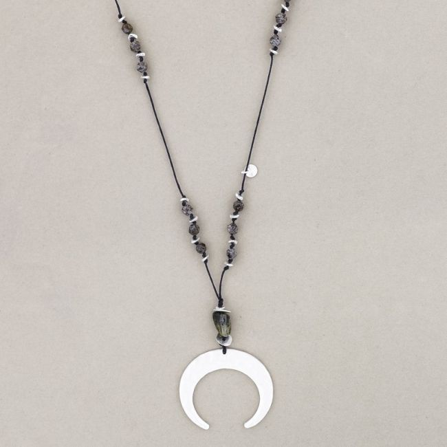 HALF MOON PENDANT STONE LONG NECKLACE