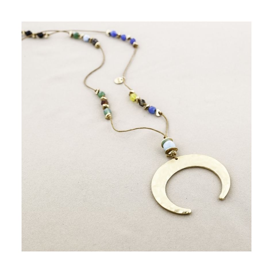 HALF MOON PENDANT STONE LONG NECKLACE