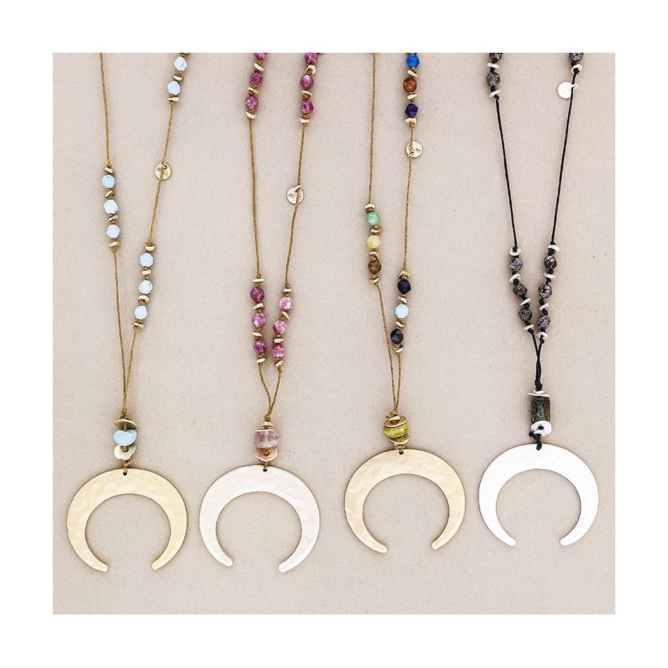 HALF MOON PENDANT STONE LONG NECKLACE