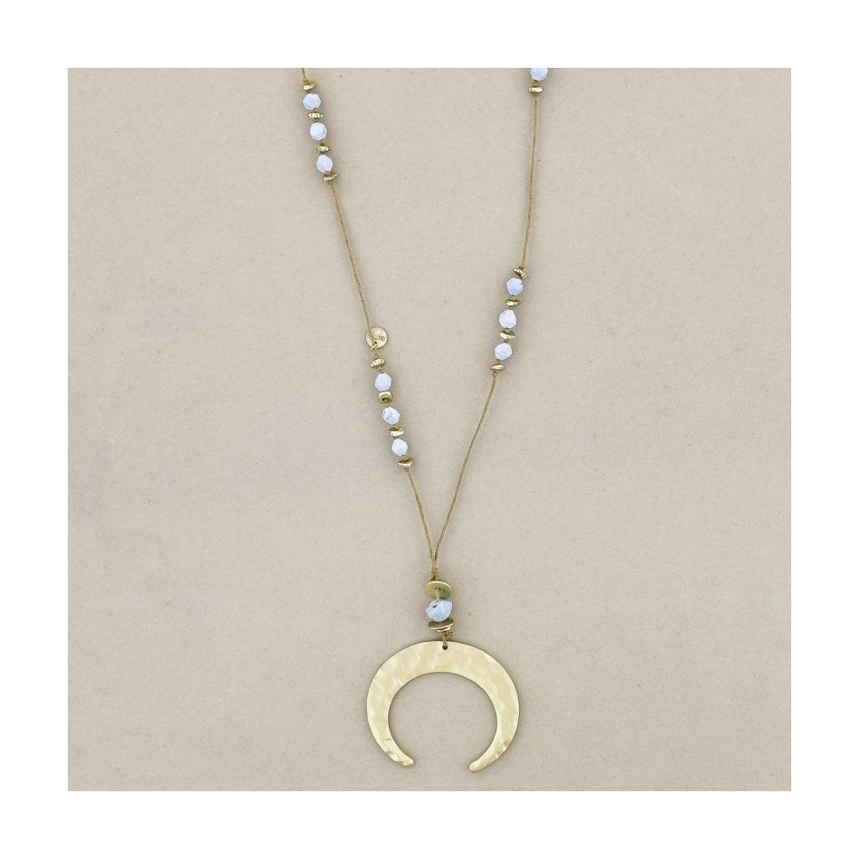 HALF MOON PENDANT STONE LONG NECKLACE