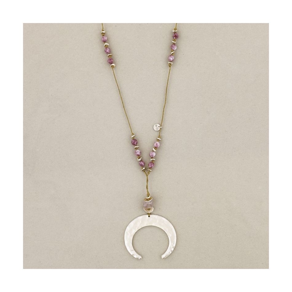 HALF MOON PENDANT STONE LONG NECKLACE