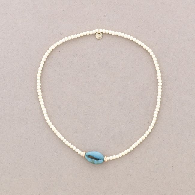 BICOLOR RESIN SHELL BEADS SHORT NECKLACE