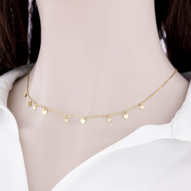 STEEL SHORT NECKLACE WITH MEDALS PENDANTS