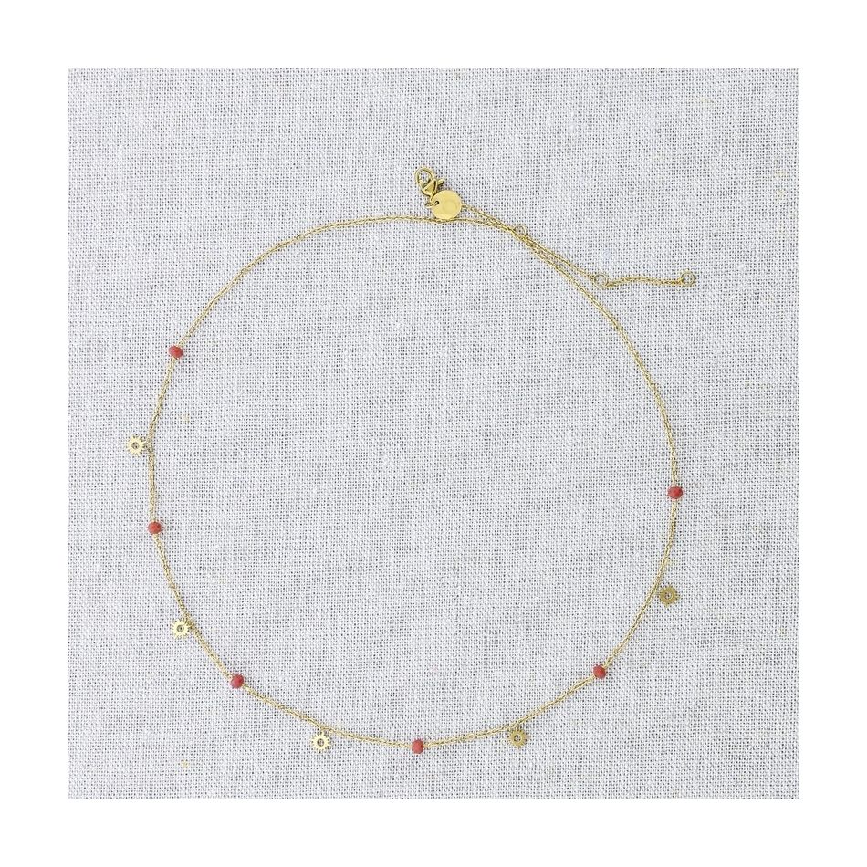 CRYSTAL SUN PENDANT STEEL SHORT NECKLACE