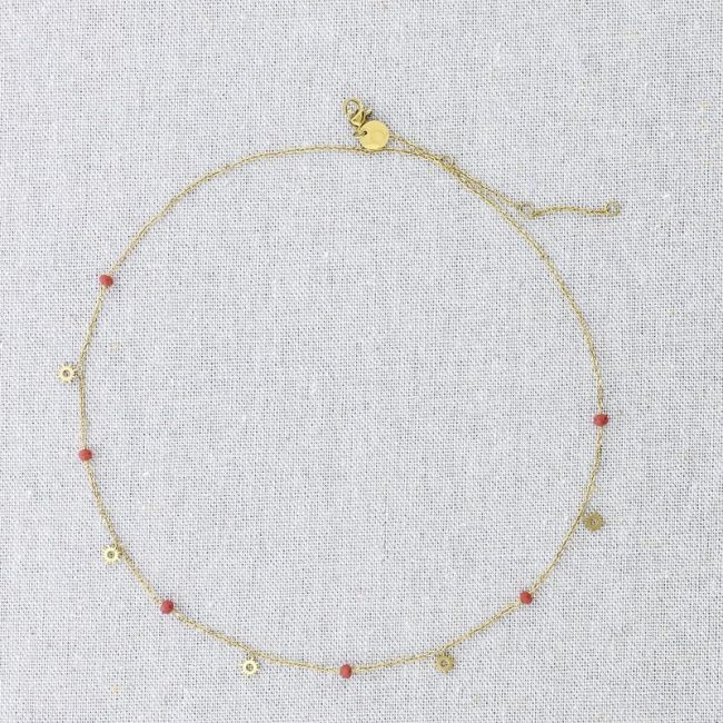 CRYSTAL SUN PENDANT STEEL SHORT NECKLACE