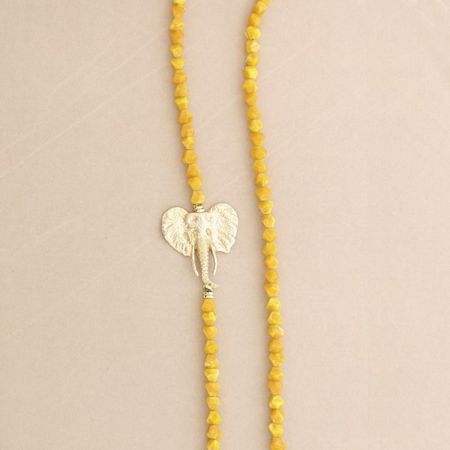 METAL ELEPHANT FACETED RESIN BEADS LONG NECKLACE