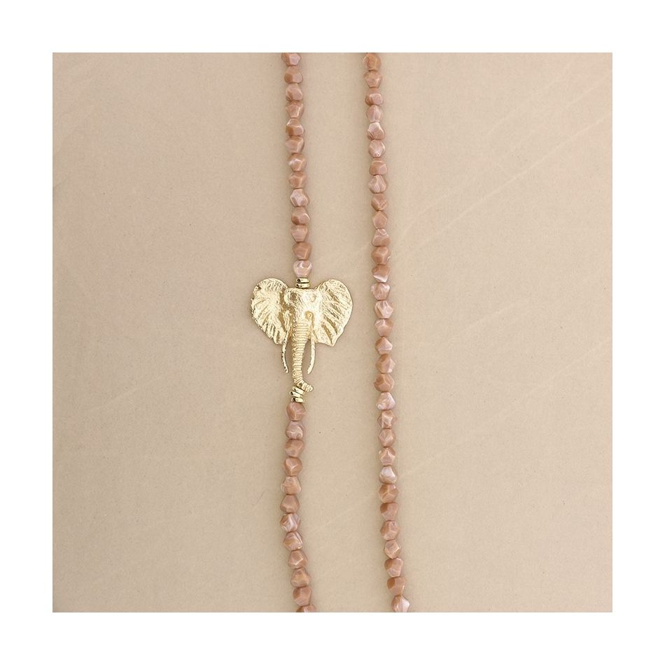 METAL ELEPHANT FACETED RESIN BEADS LONG NECKLACE
