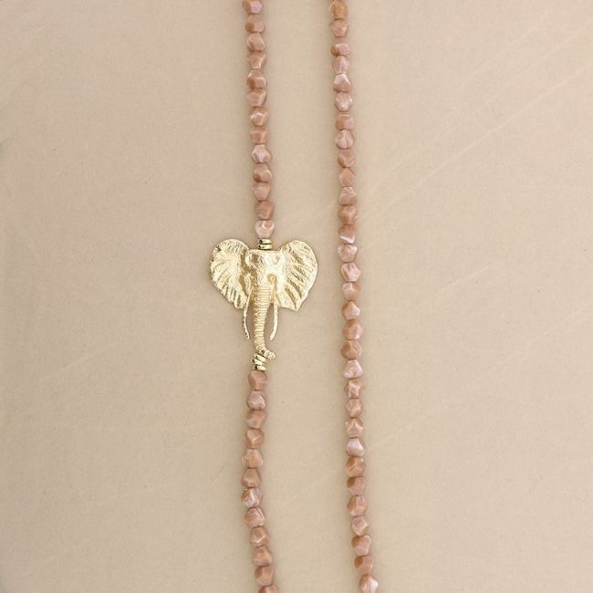 COLLAR LARGO CUENTAS RESINA FACETADA ELEFANTE METAL
