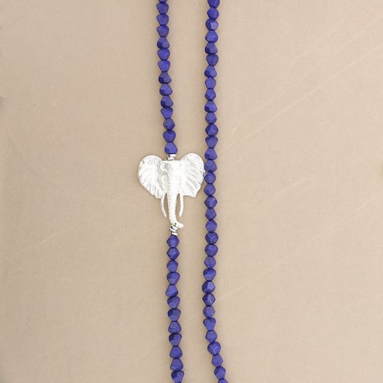 METAL ELEPHANT FACETED RESIN BEADS LONG NECKLACE 2