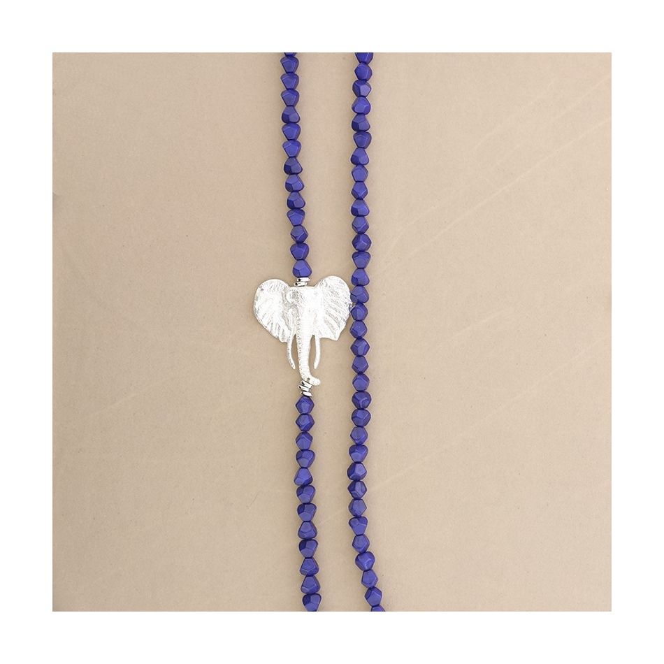 METAL ELEPHANT FACETED RESIN BEADS LONG NECKLACE