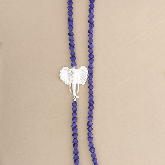 METAL ELEPHANT FACETED RESIN BEADS LONG NECKLACE