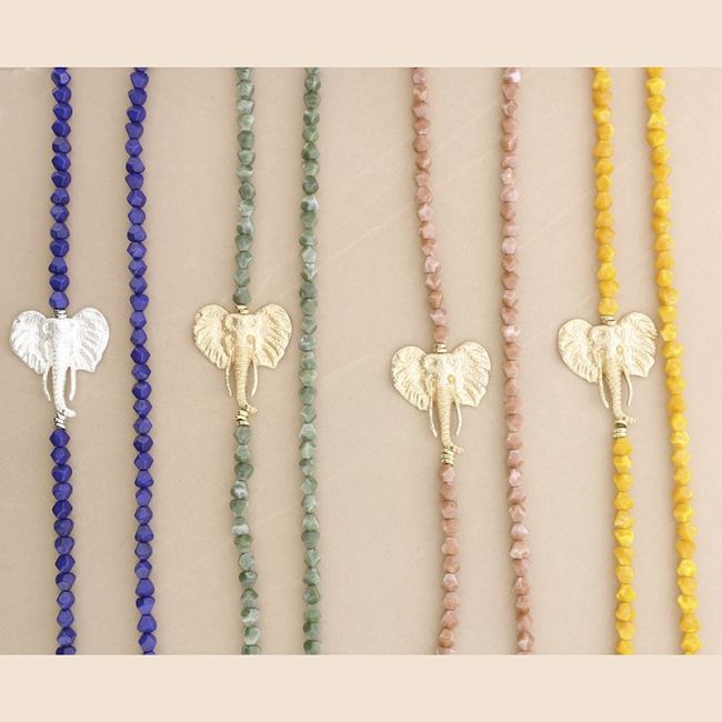 COLLAR LARGO CUENTAS RESINA FACETADA ELEFANTE METAL