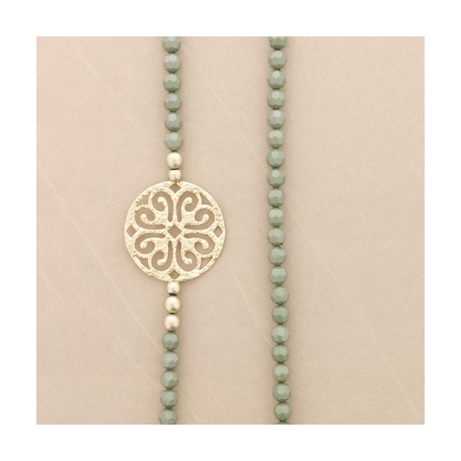 METAL MEDALLION FACETED RESIN BEADS LONG NECKLACE