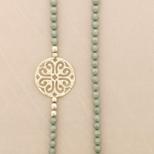 METAL MEDALLION FACETED RESIN BEADS LONG NECKLACE