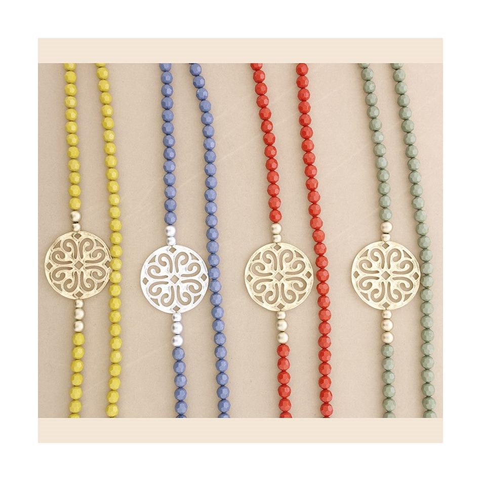 METAL MEDALLION FACETED RESIN BEADS LONG NECKLACE
