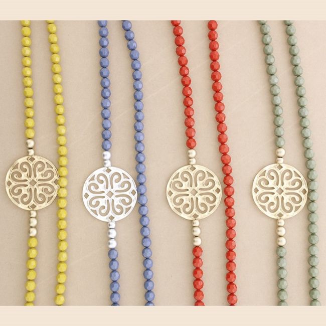 METAL MEDALLION FACETED RESIN BEADS LONG NECKLACE