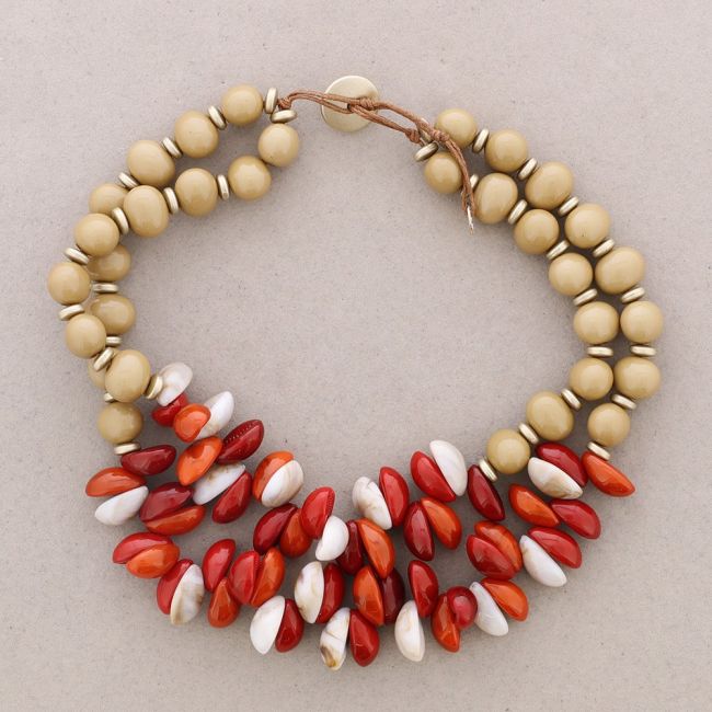 DOUBLE RESIN SHELL BEADS SHORT NECKLACE