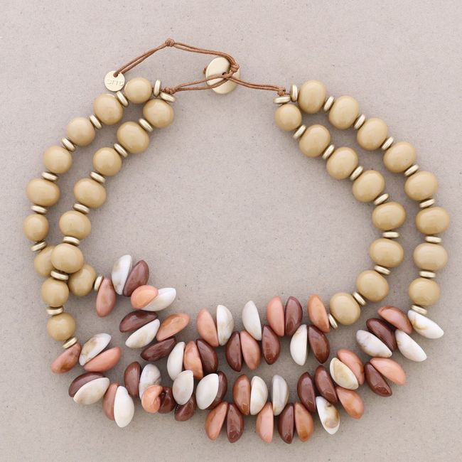 DOUBLE RESIN SHELL BEADS SHORT NECKLACE