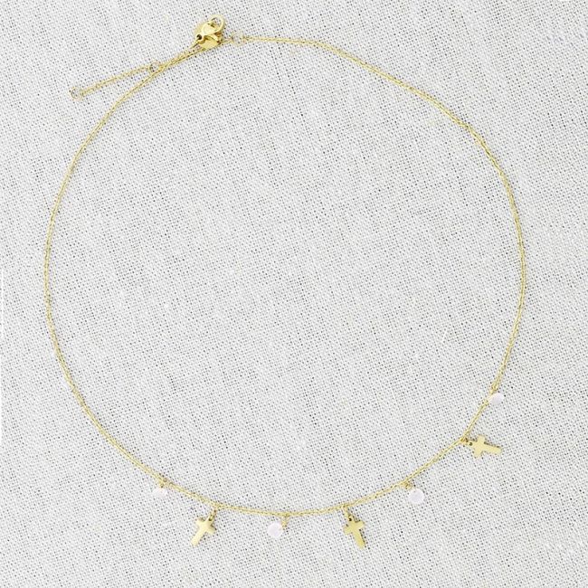 STEEL SHORT NECKLACE WITH LITTLE CROSS PENDANTS