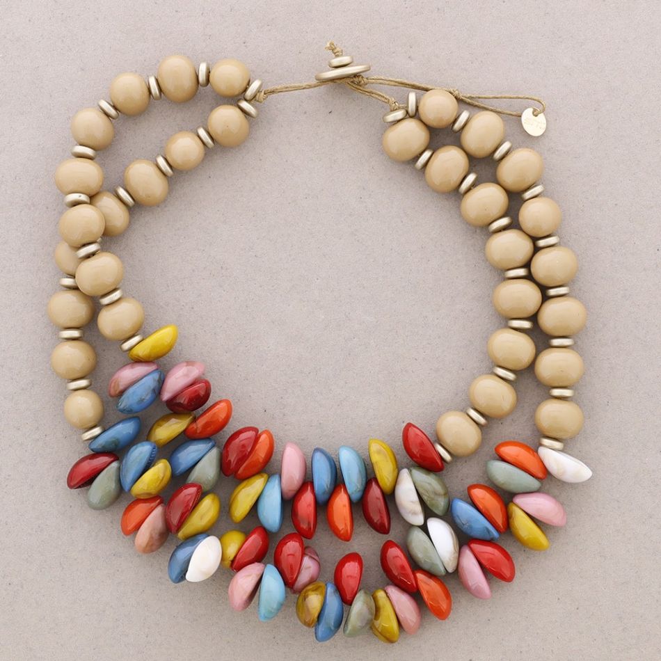 DOUBLE RESIN SHELL BEADS SHORT NECKLACE