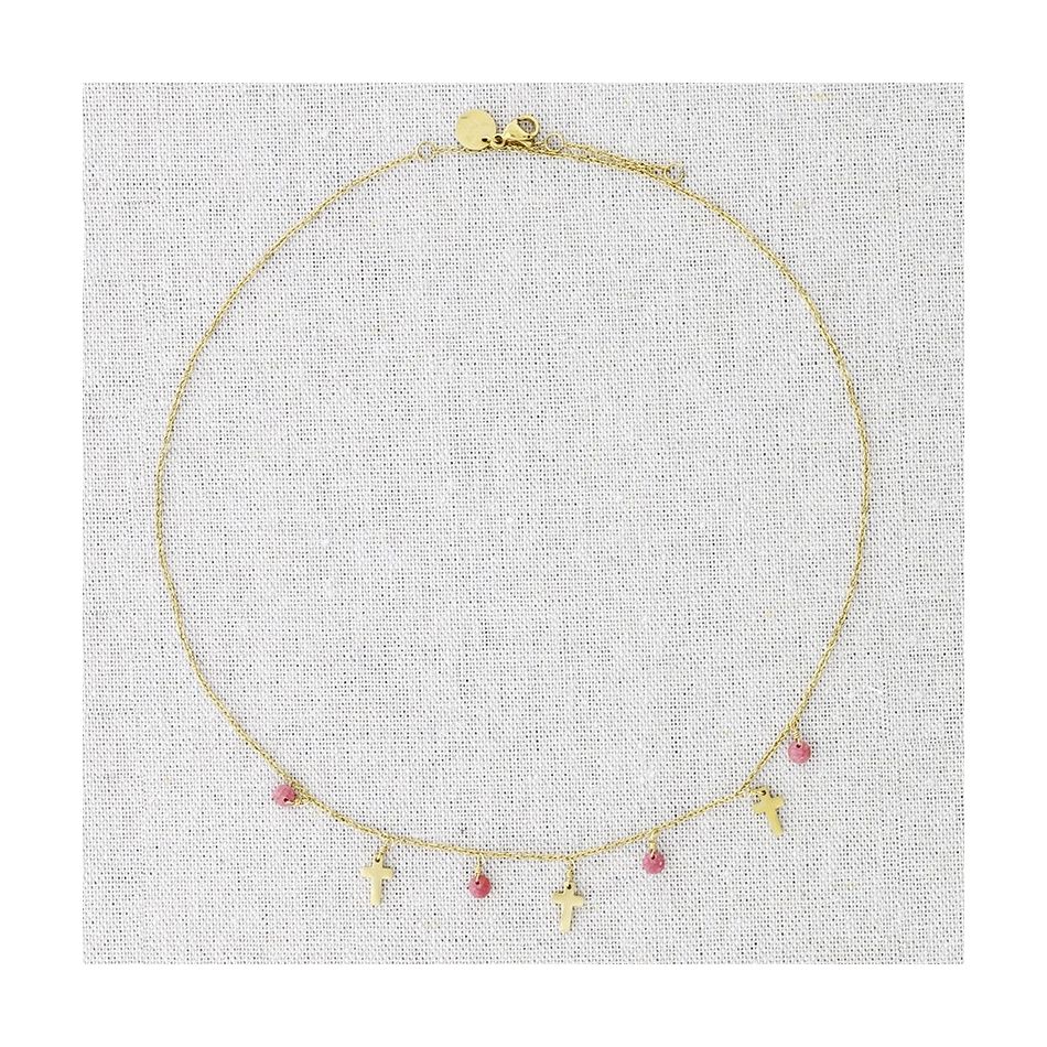 STEEL SHORT NECKLACE WITH LITTLE CROSS PENDANTS