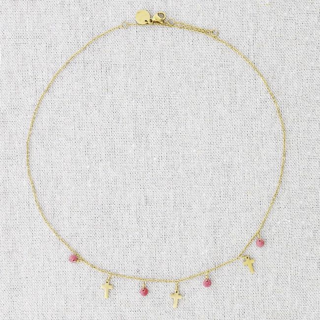 STEEL SHORT NECKLACE WITH LITTLE CROSS PENDANTS