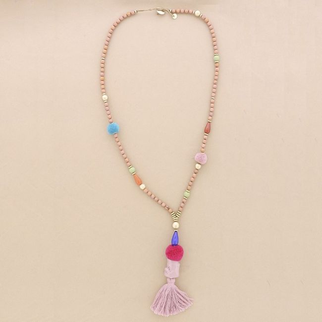 COLLAR LARGO CUENTAS RESINA COLGANTE FLECO