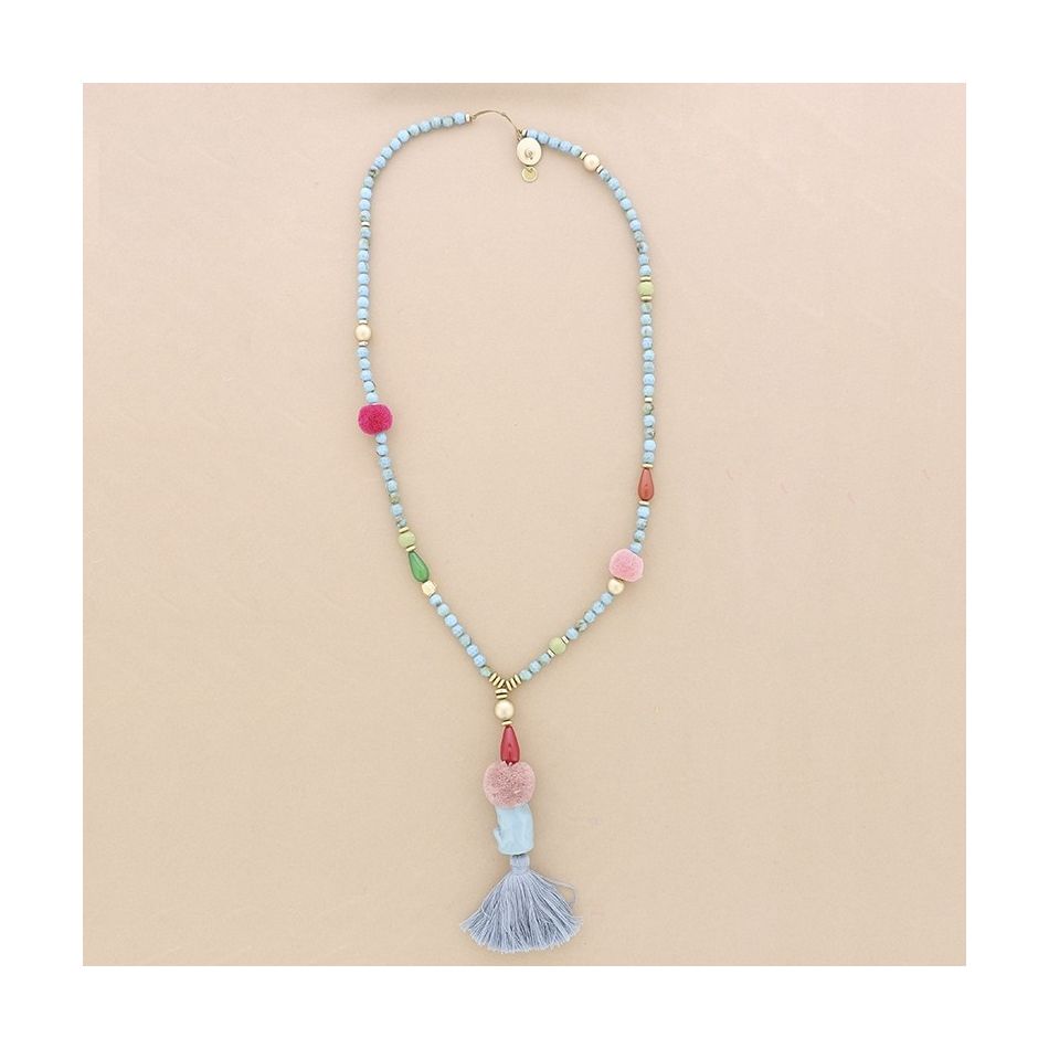 COLLAR LARGO CUENTAS RESINA COLGANTE FLECO