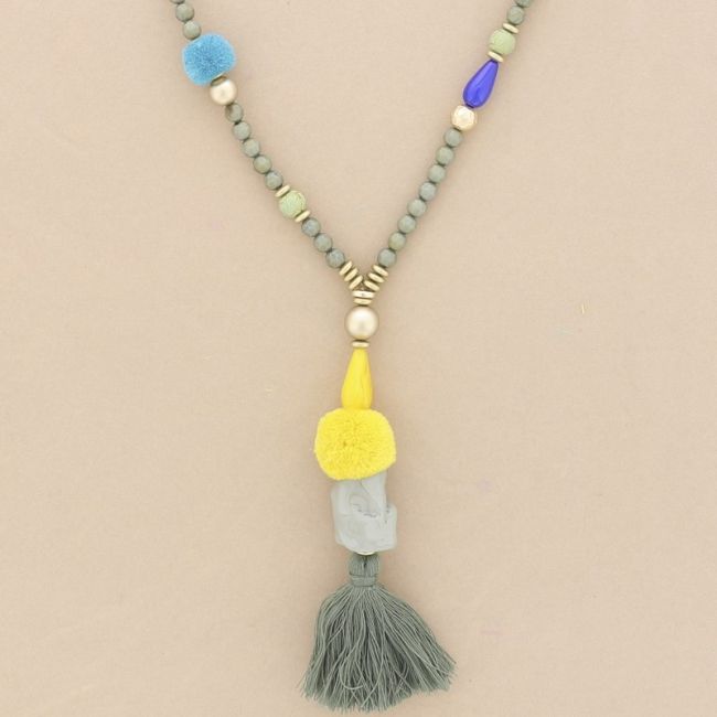 COLLAR LARGO CUENTAS RESINA COLGANTE FLECO