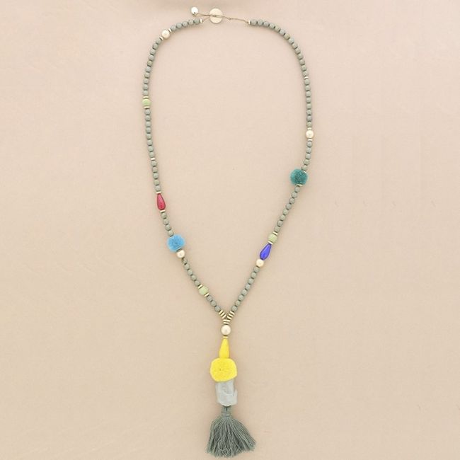 COLLAR LARGO CUENTAS RESINA COLGANTE FLECO