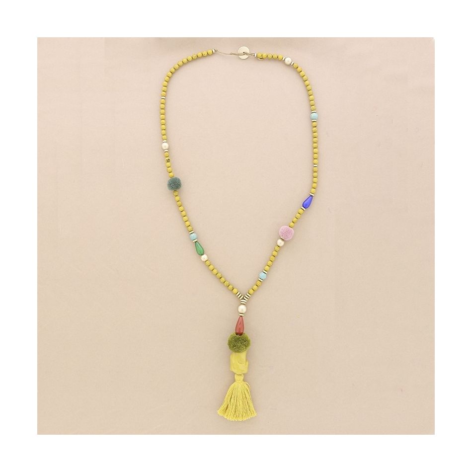 COLLAR LARGO CUENTAS RESINA COLGANTE FLECO