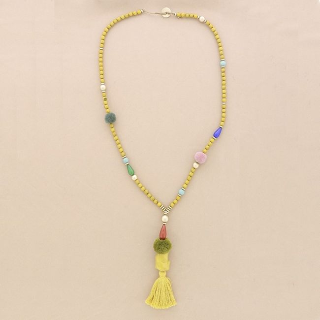 COLLAR LARGO CUENTAS RESINA COLGANTE FLECO