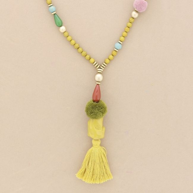 COLLAR LARGO CUENTAS RESINA COLGANTE FLECO