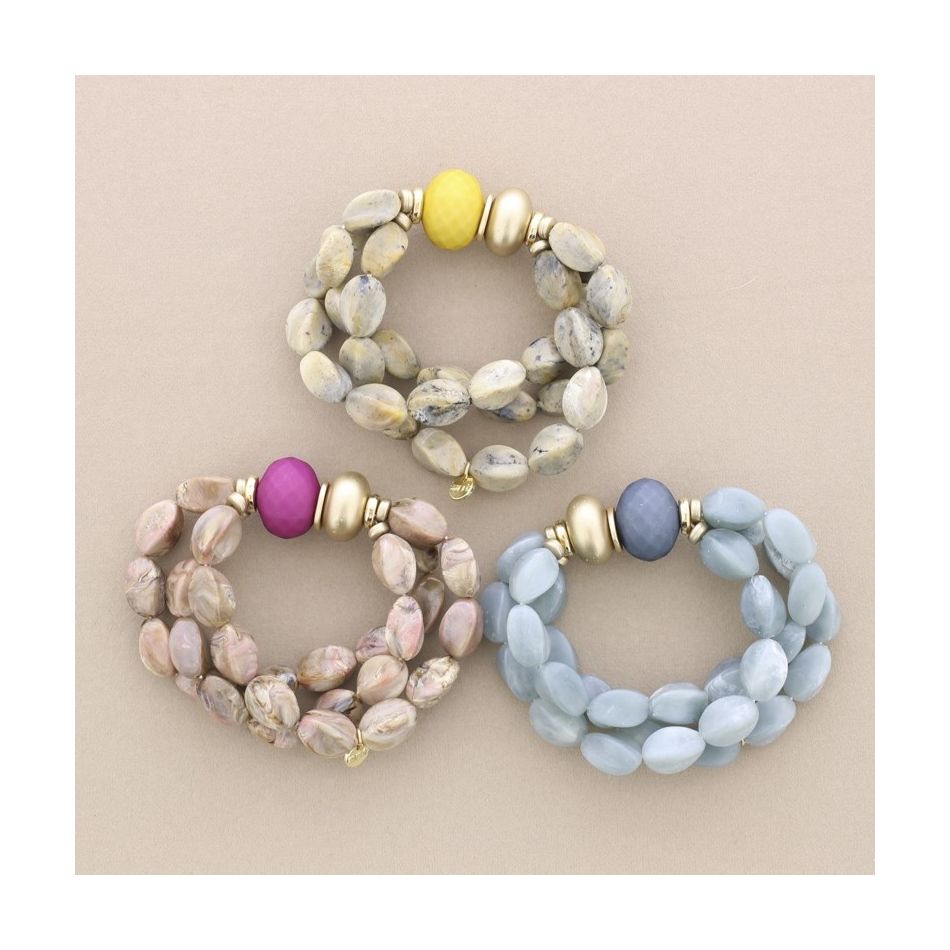 PULSERA ELÁSTICA TRIPLE CUENTAS RESINA