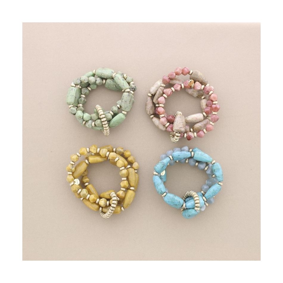 PULSERA ELÁSTICA TRIPLE CUENTAS RESINA