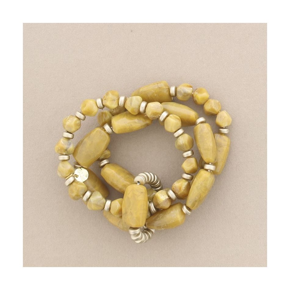 PULSERA ELÁSTICA TRIPLE CUENTAS RESINA