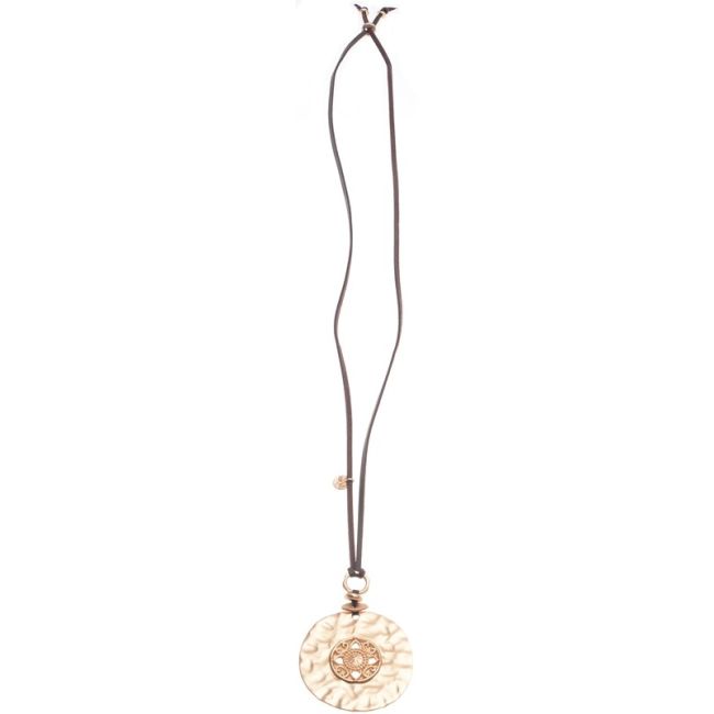 METAL MEDALLION STONE PENDANT LONG NECKLACE