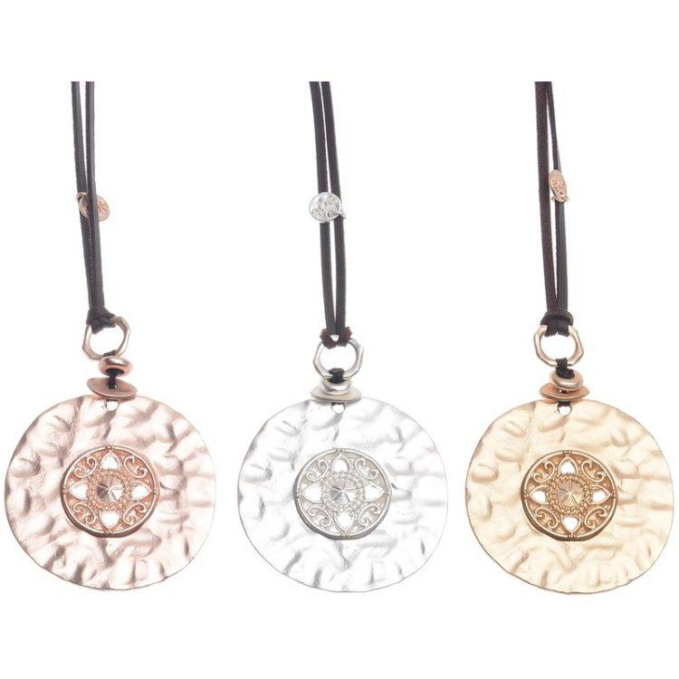 METAL MEDALLION STONE PENDANT LONG NECKLACE 2