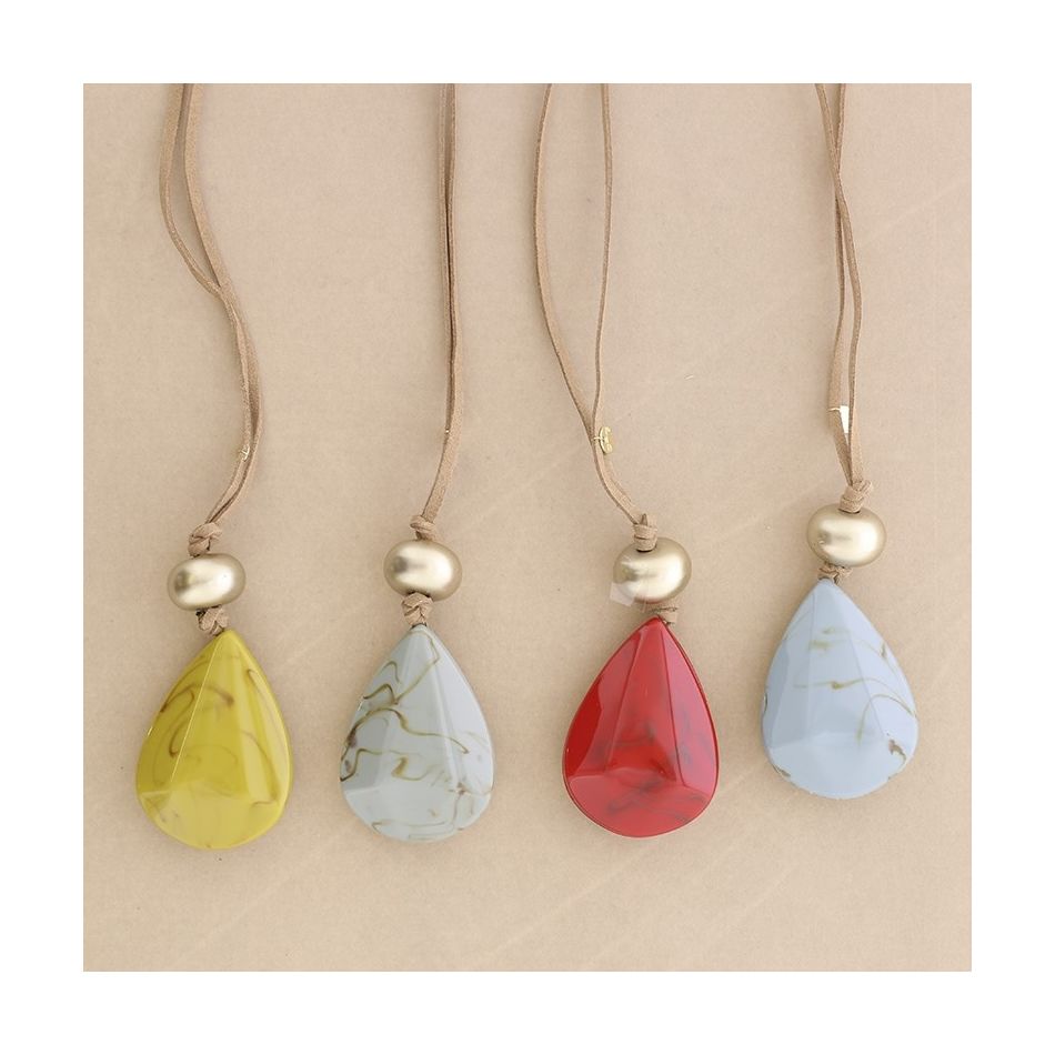 LONG SUEDE NECKLACE WITH RESIN DROP PENDANT
