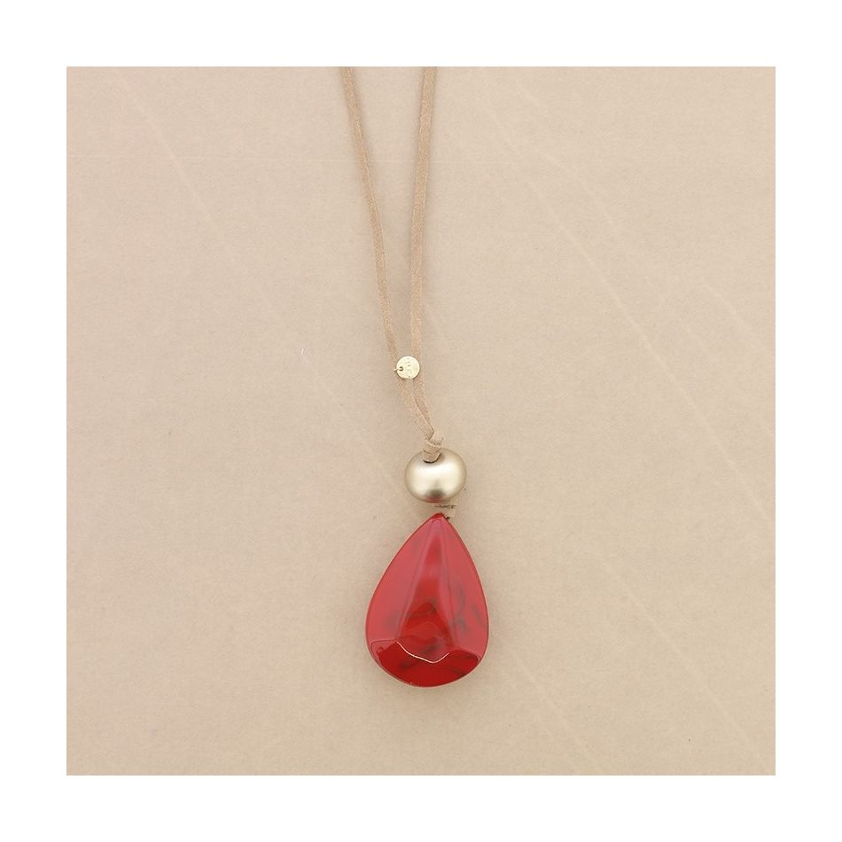 LONG SUEDE NECKLACE WITH RESIN DROP PENDANT
