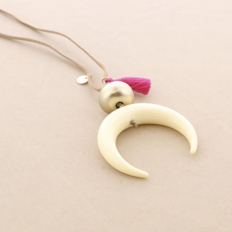 SUEDE LONG NECKLACE RESIN HALF MOON PENDANT