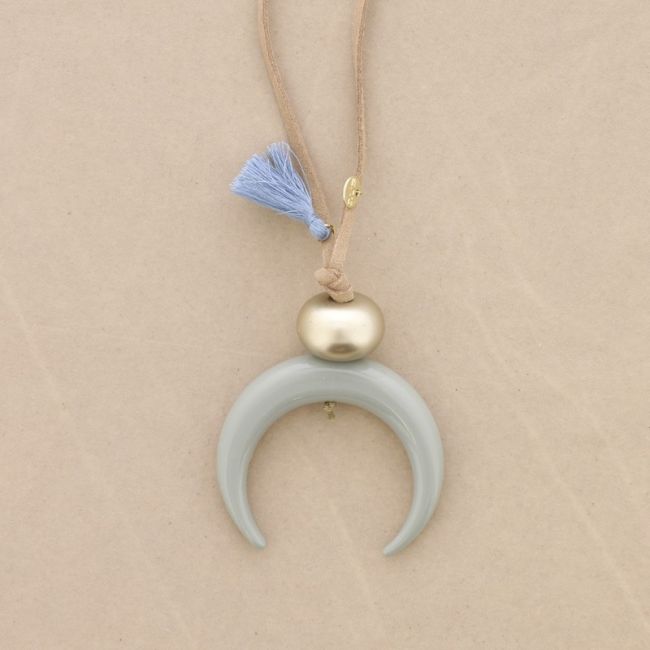 SUEDE LONG NECKLACE RESIN HALF MOON PENDANT