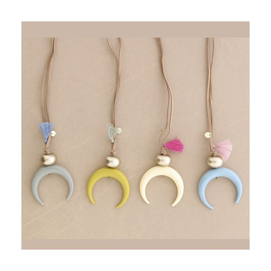 SUEDE LONG NECKLACE RESIN HALF MOON PENDANT
