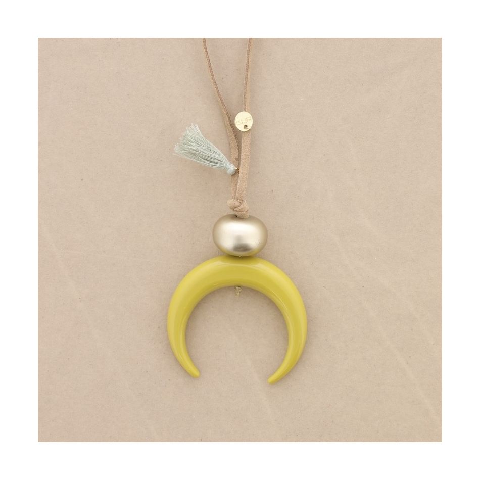 SUEDE LONG NECKLACE RESIN HALF MOON PENDANT