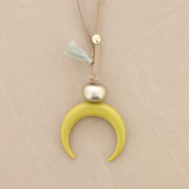 SUEDE LONG NECKLACE RESIN HALF MOON PENDANT