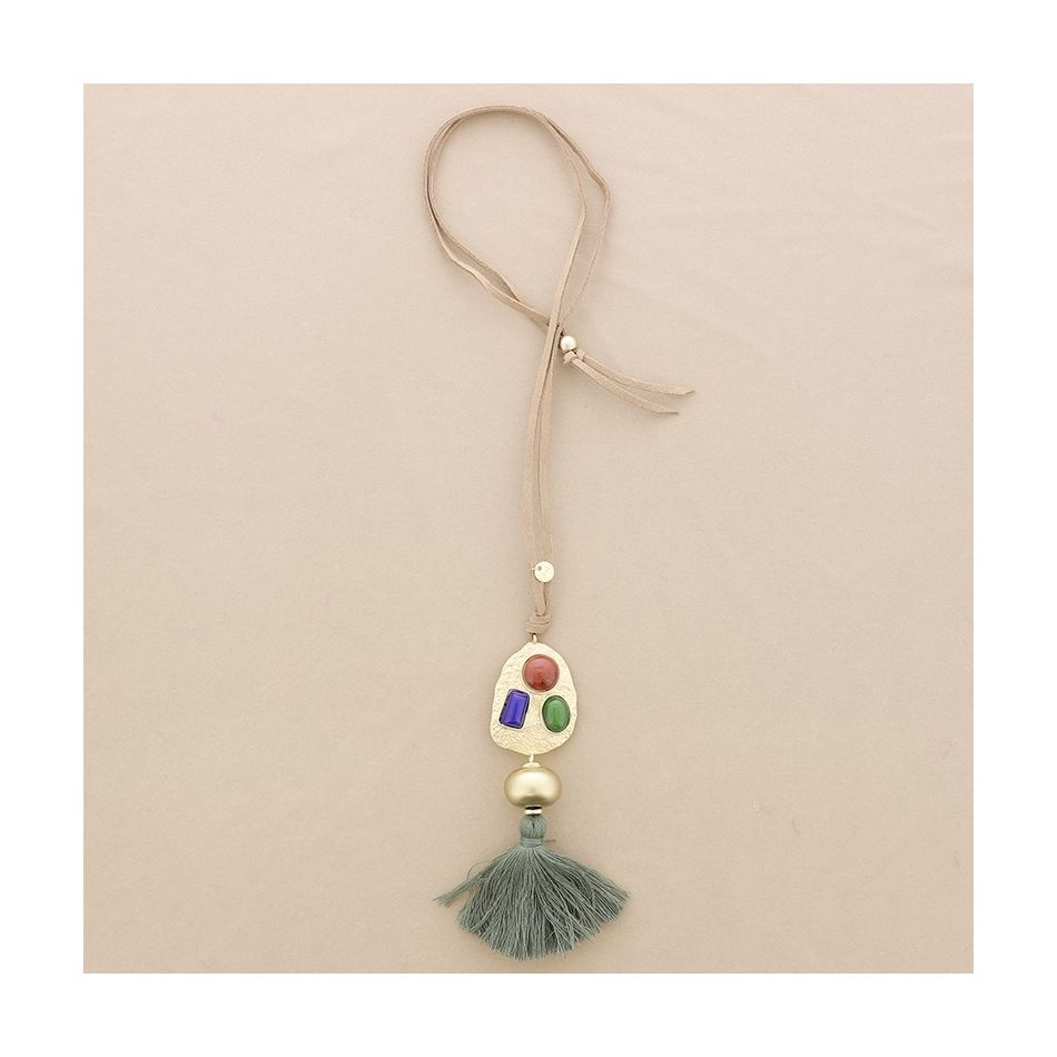 COLLAR LARGO ANTELINA COLGANTE METAL RESINA FLECO