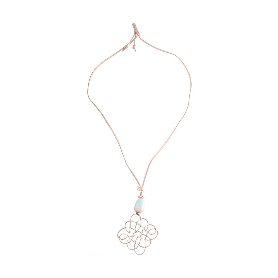 LONG NECKLACE STONE PENDANT METAL OPENWORK