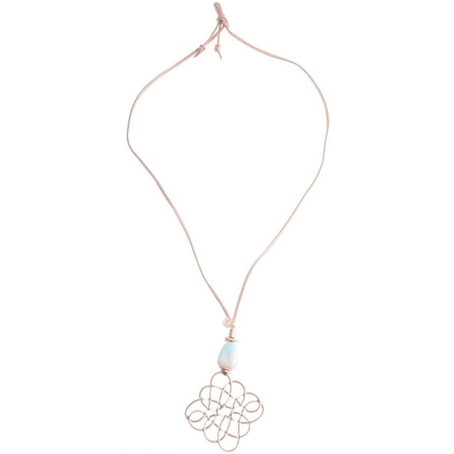 LONG NECKLACE STONE PENDANT METAL OPENWORK