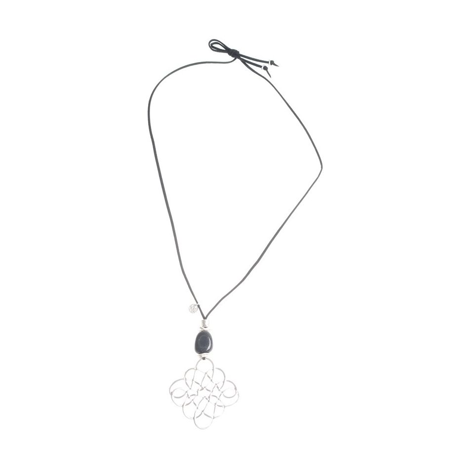 COLLAR LARGO COLGANTE PIEDRA METAL CALADO